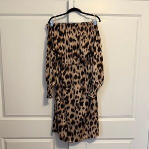 White House Black Market Leopard Print Midi Dress, Smocked Waist